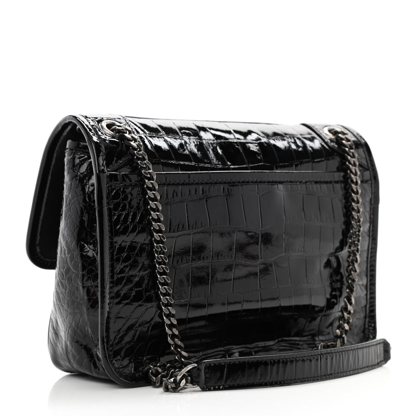 Calfskin Crocodile Embossed Matelasse Monogram Baby Niki Chain Satchel Black