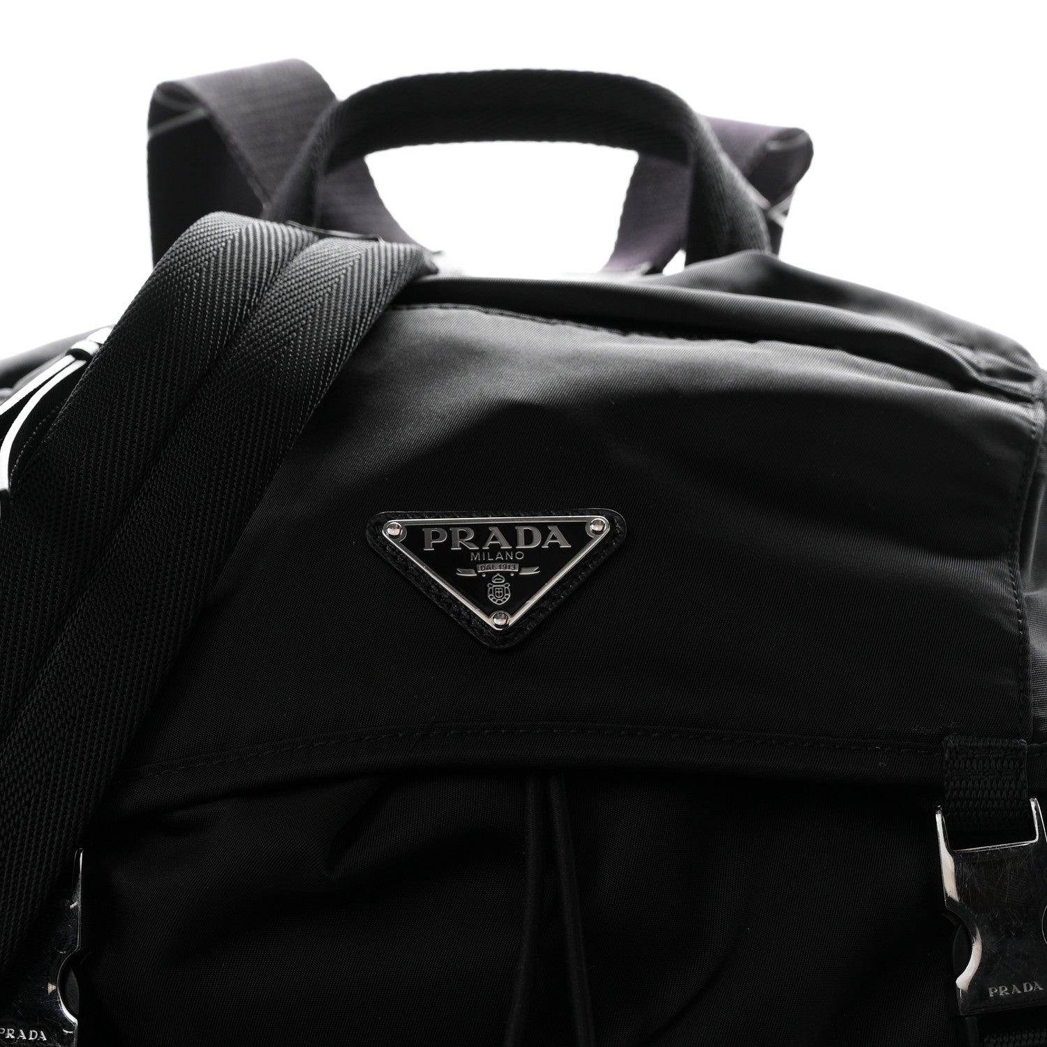 Prada Re-Nylon Saffiano Logo Double Buckle Backpack Black 7 of 9