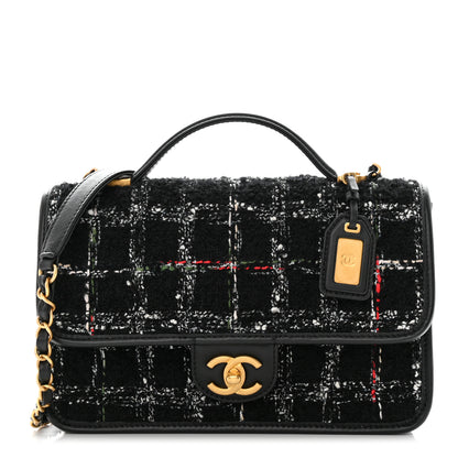 Chanel Tweed School Memory Small Top Handle Flap Black White 1 of 11