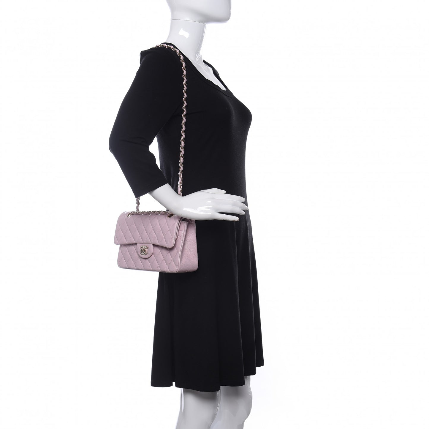 Caviar Quilted Small Double Flap Light Pink