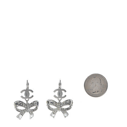 Chanel Crystal CC Bow Dangle Earrings Silver 2 of 4