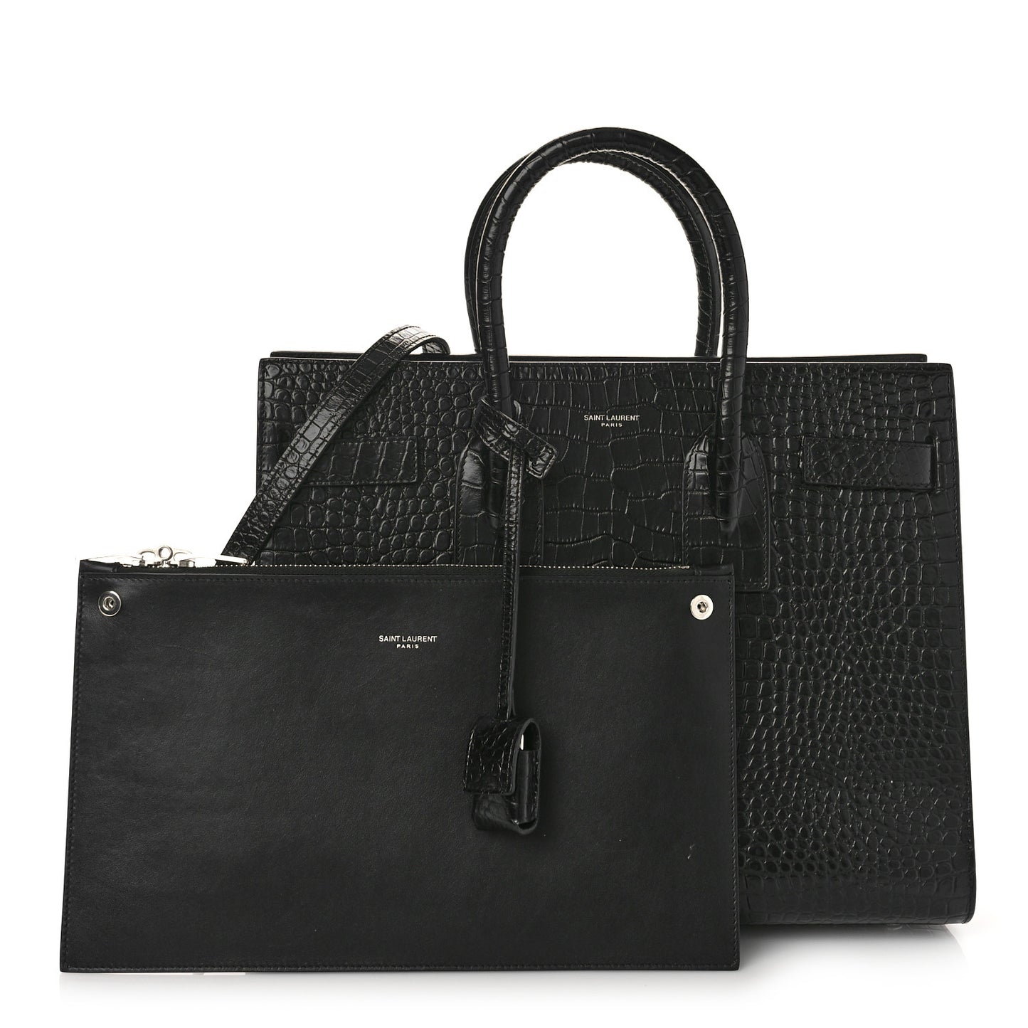 Calfskin Crocodile Embossed Small Sac de Jour Black