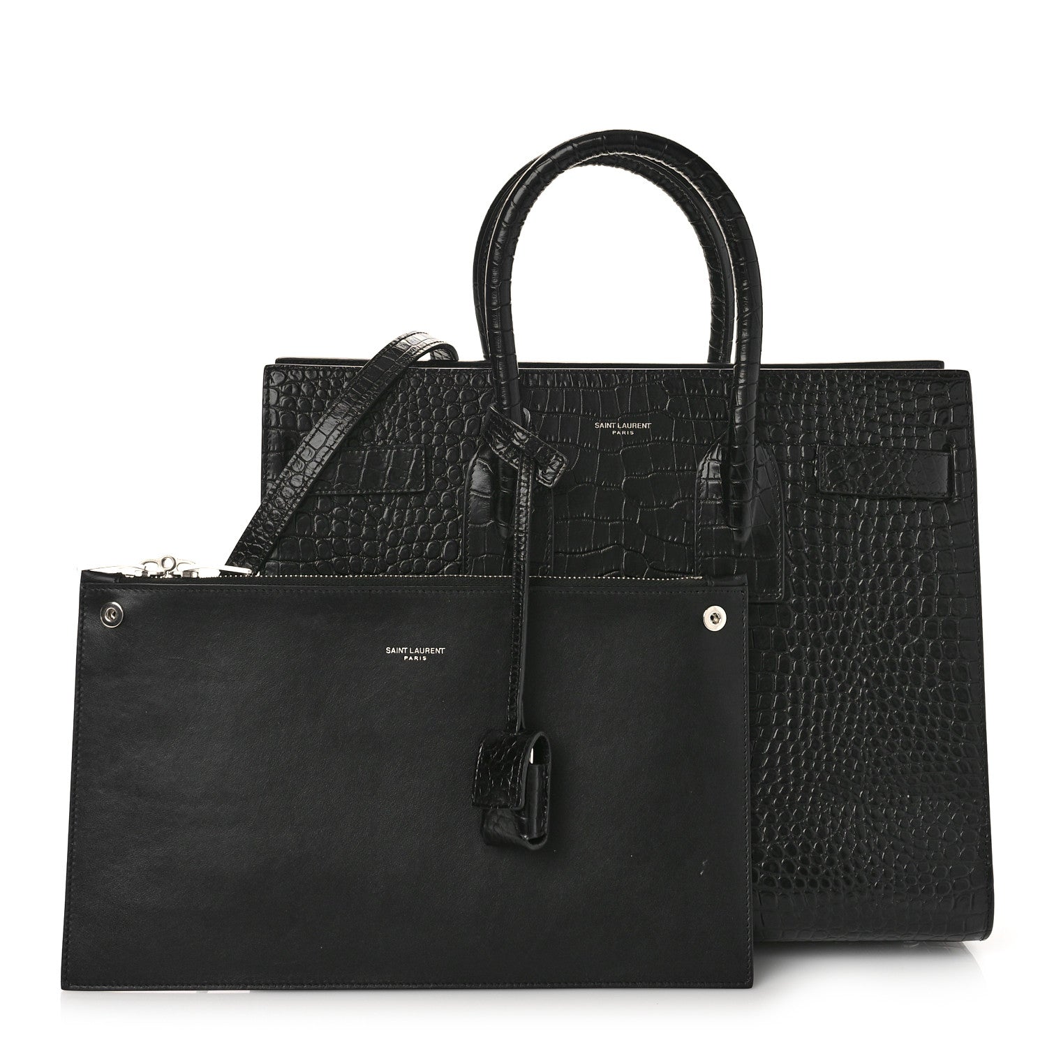 Saint Laurent Calfskin Crocodile Embossed Small Sac de Jour Black 3 of 11