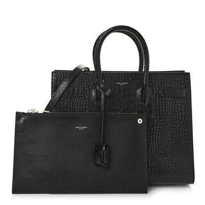 Saint Laurent Calfskin Crocodile Embossed Small Sac de Jour Black 3 of 11