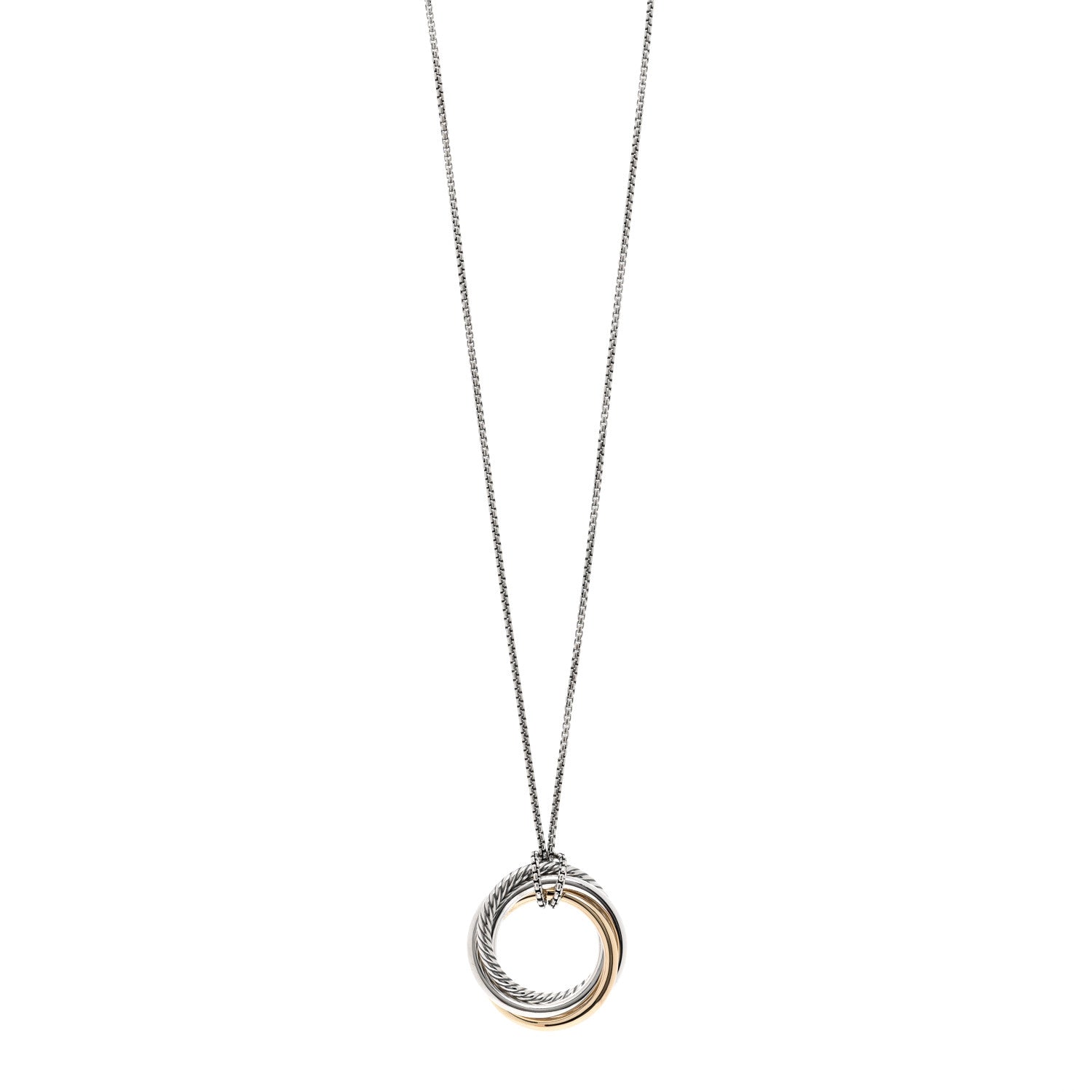 David Yurman Sterling Silver 14K Yellow Gold 28mm Crossover Pendant Necklace 1 of 4