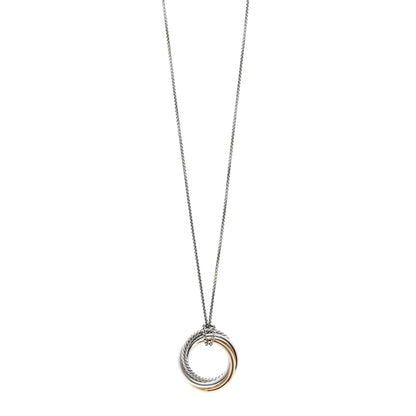 David Yurman Sterling Silver 14K Yellow Gold 28mm Crossover Pendant Necklace 1 of 4