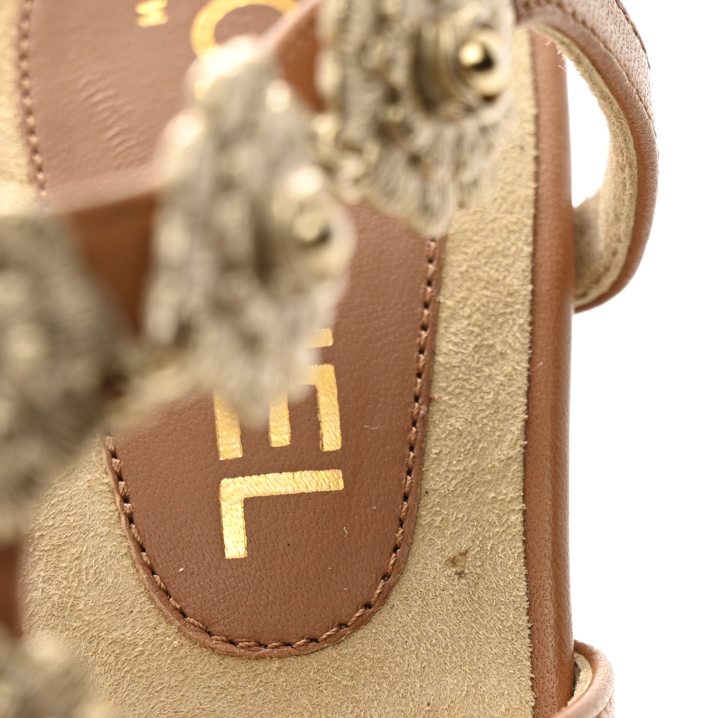Lambskin Cork Camellia Wedge Sandals 37.5 Light Brown