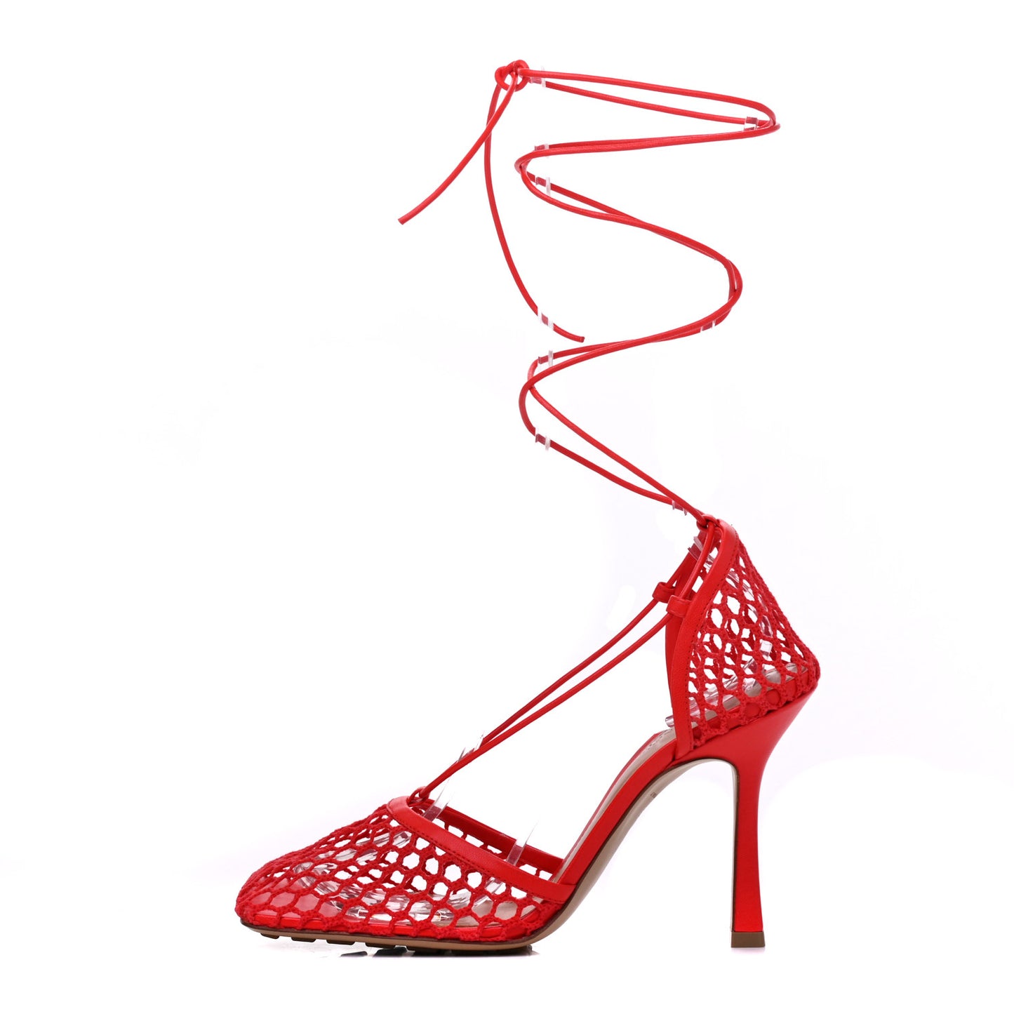 Mesh Nappa Stretch Ankle Tie Sandals 39 Tomato