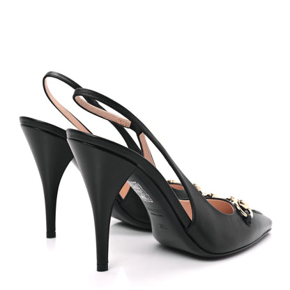 Gucci Malaga Kid Horsebit Erin 105mm Slingback Pumps 38.5 Black 4 of 9