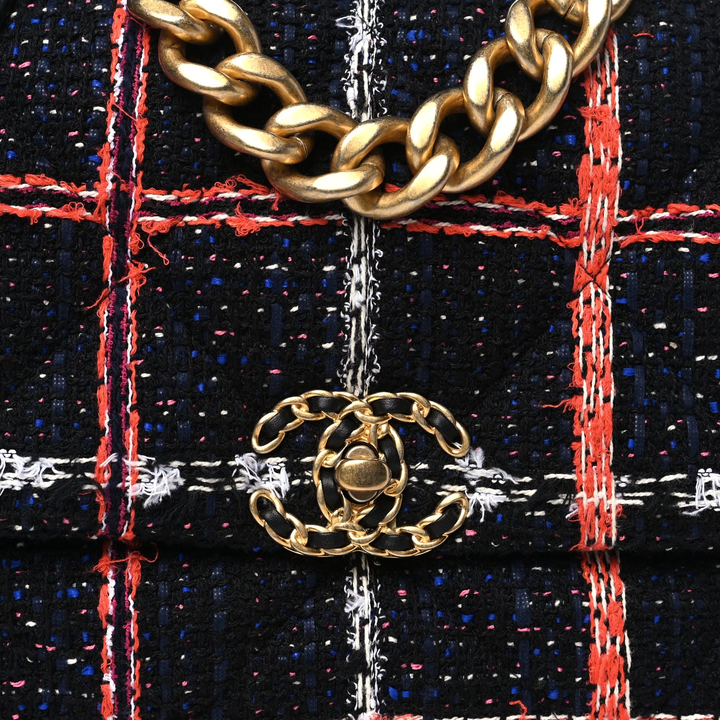 Tweed Quilted Large Chanel 19 Flap Black Orange Blue