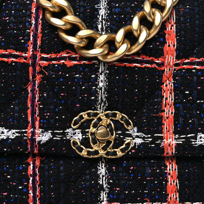 Chanel Tweed Quilted Large Chanel 19 Flap Black Orange Blue 8 of 11