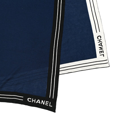 Chanel Cashmere Cotton Silk CC Scarf Navy 4 of 5