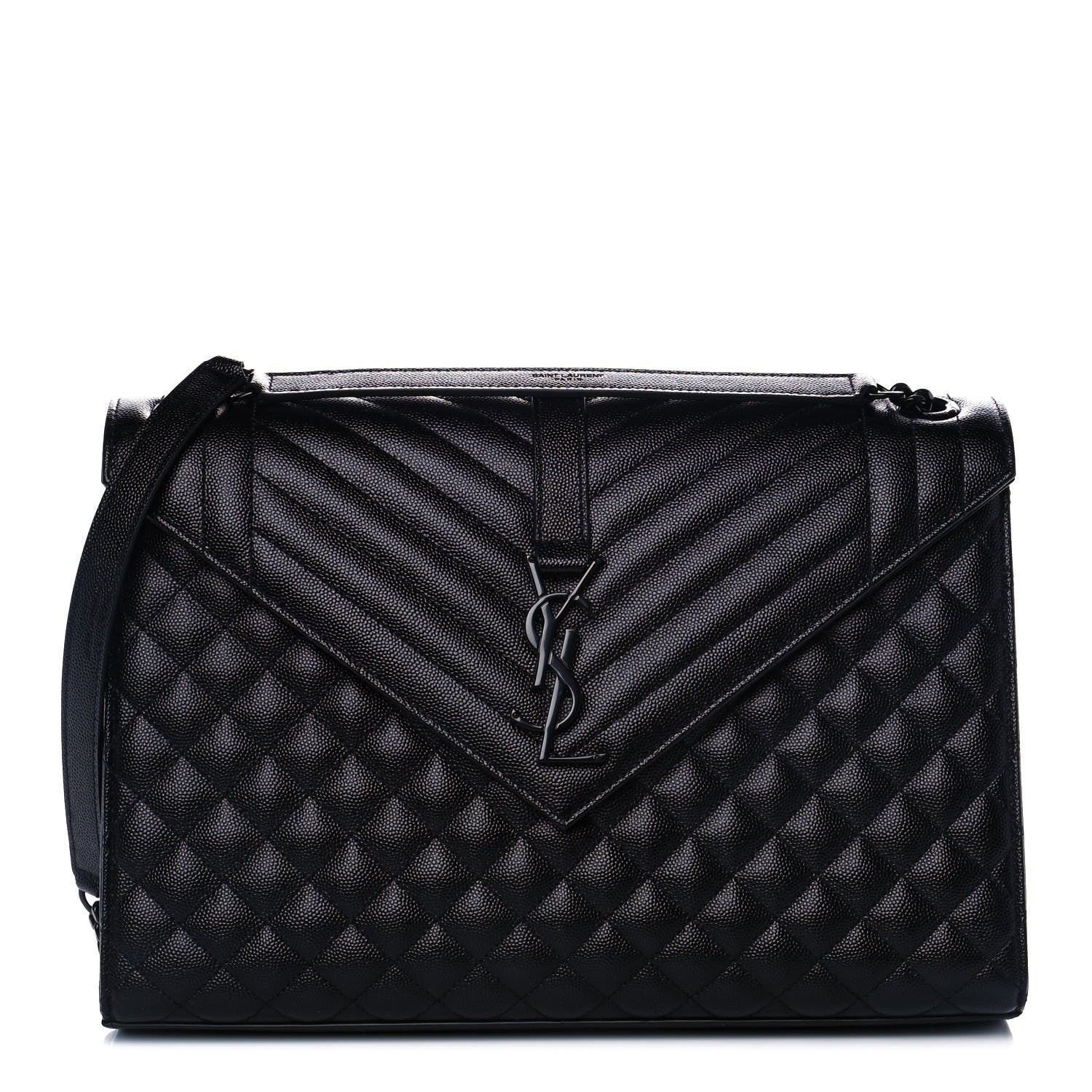 Saint Laurent Calfskin Mixed Matelasse Triquilt Large Monogram Satchel Black 1 of 12