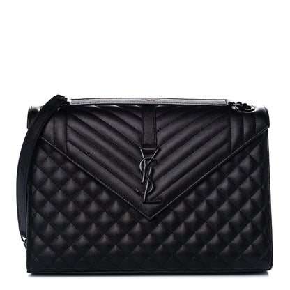 Saint Laurent Calfskin Mixed Matelasse Triquilt Large Monogram Satchel Black 1 of 12