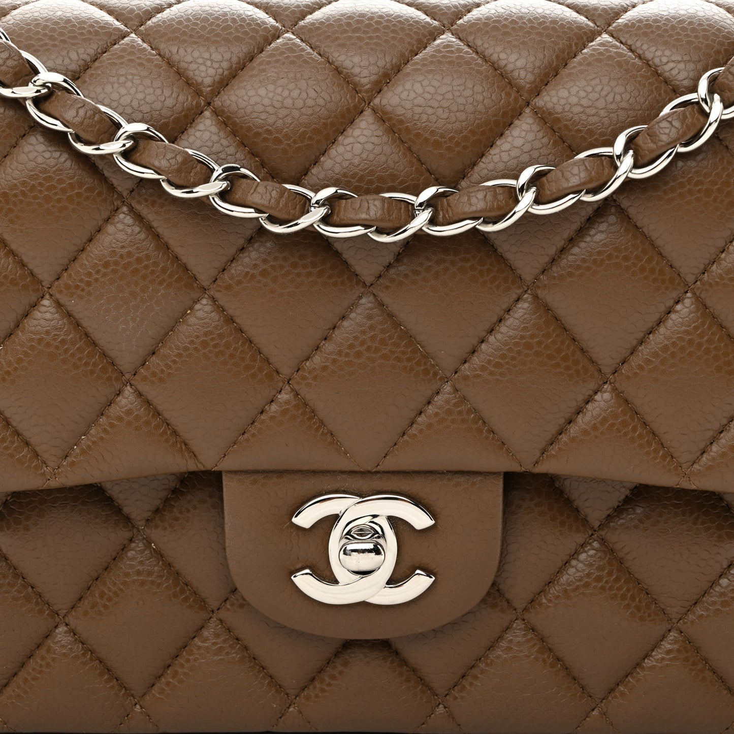 Caviar Quilted Medium Double Flap Brown