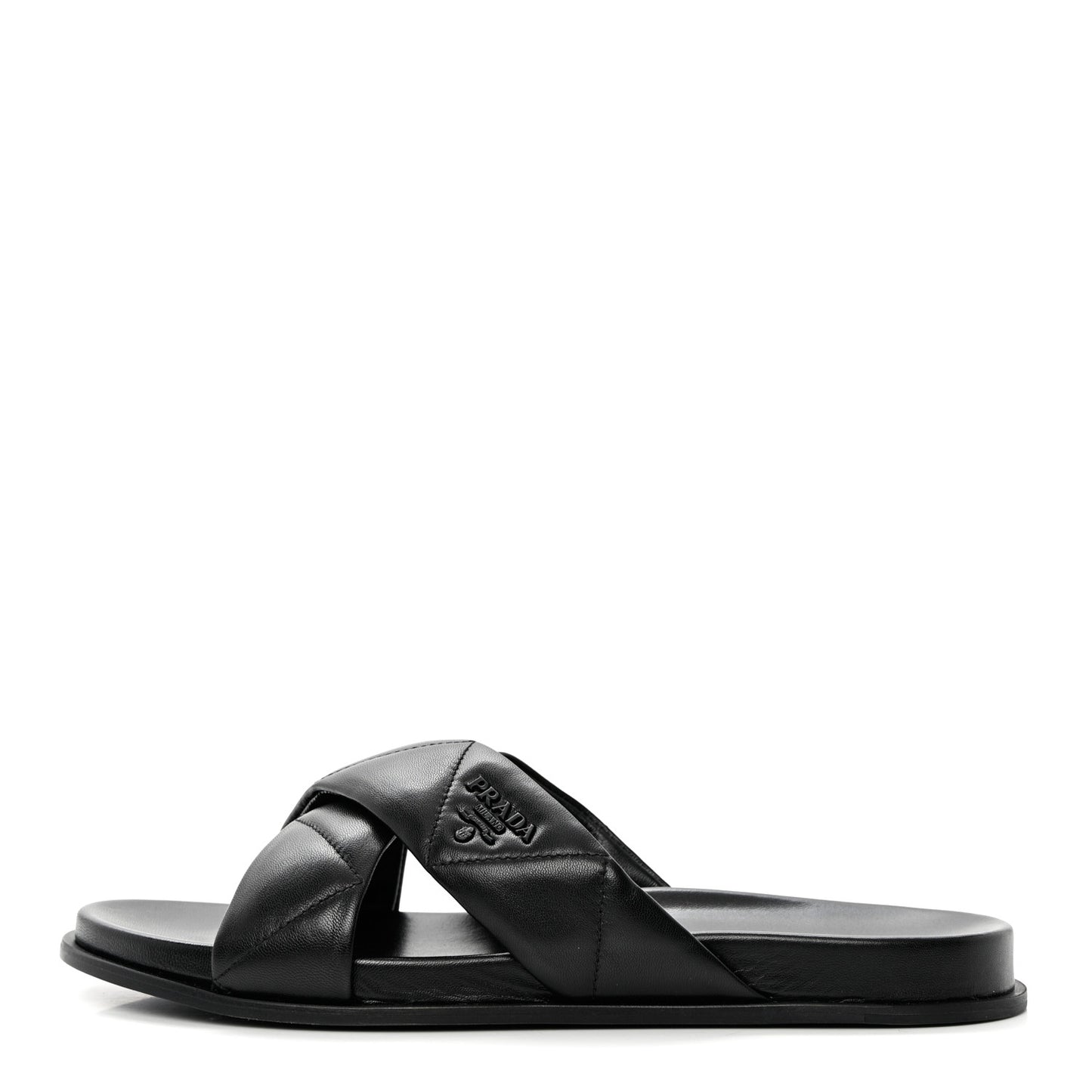 Nappa Logo Quilted Criss Cross Slide Sandals 40 Black