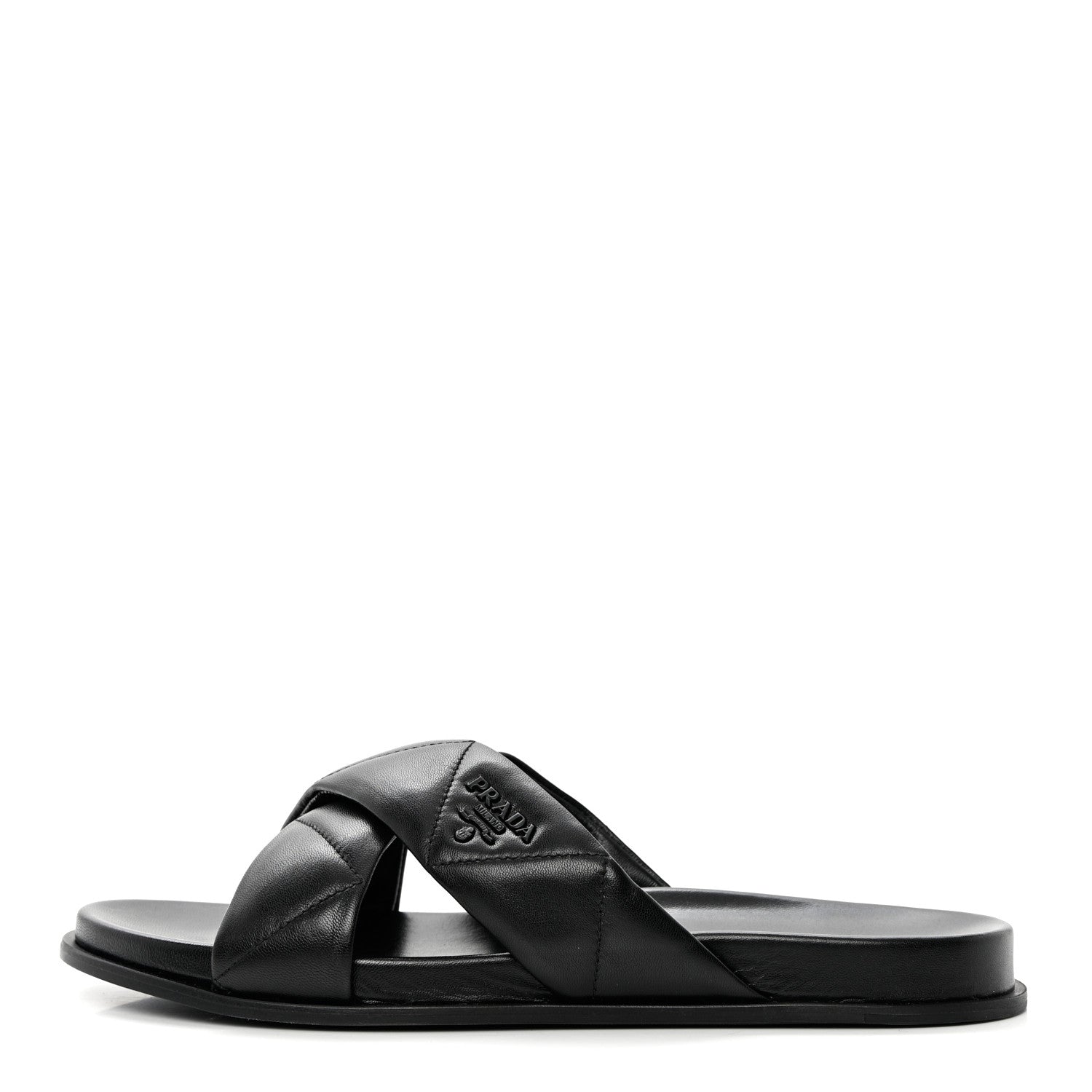 Prada Nappa Logo Quilted Criss Cross Slide Sandals 40 Black 1 of 10