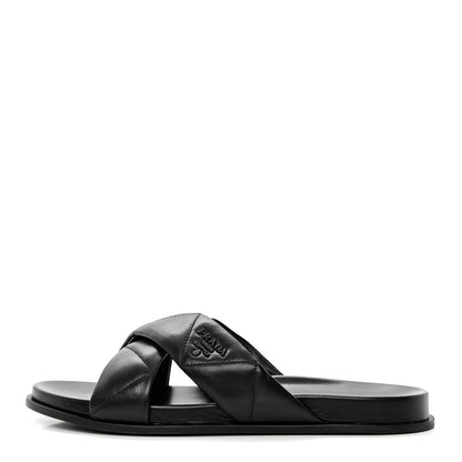 Prada Nappa Logo Quilted Criss Cross Slide Sandals 40 Black 1 of 10
