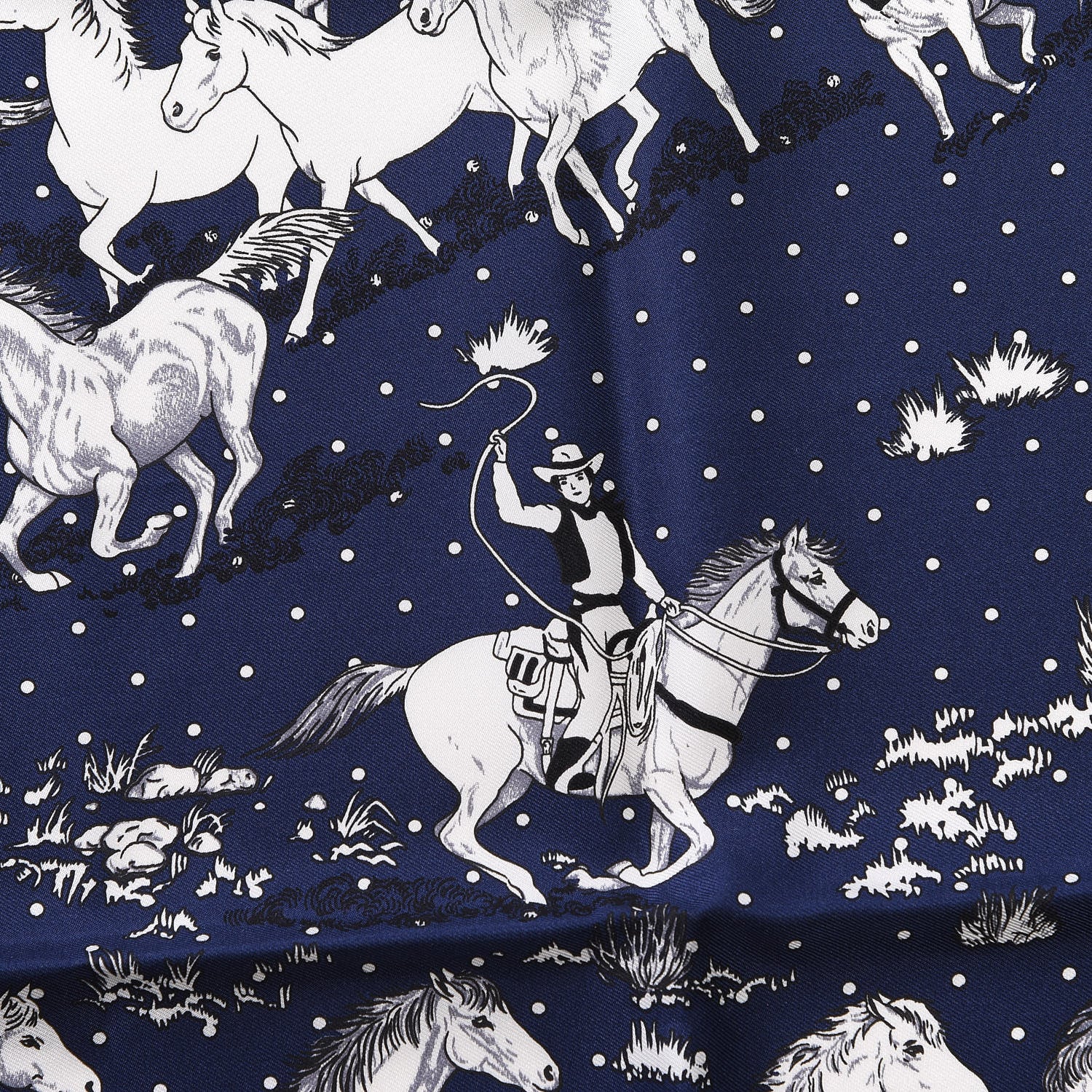 Hermes Silk Les Mustangs Bandana 55 Marine Blanc 4 of 6