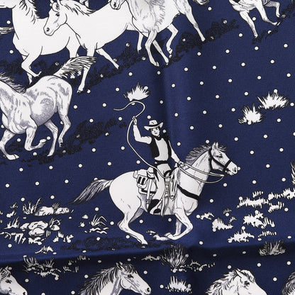 Hermes Silk Les Mustangs Bandana 55 Marine Blanc 4 of 6