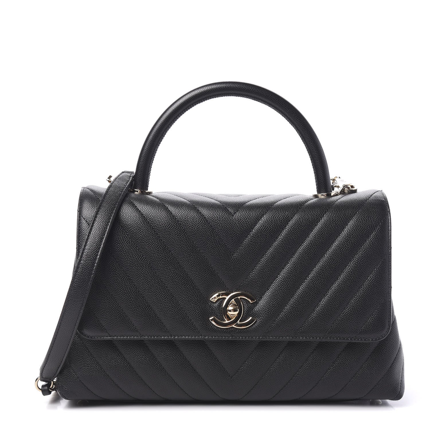 Chanel Caviar Chevron Quilted Small Coco Handle Flap Black 1 of 10