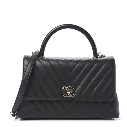Chanel Caviar Chevron Quilted Small Coco Handle Flap Black 1 of 10