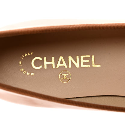 Chanel Patent Calfskin CC Cap Toe Ballerina Flats 39.5 Beige Fonce 7 of 8