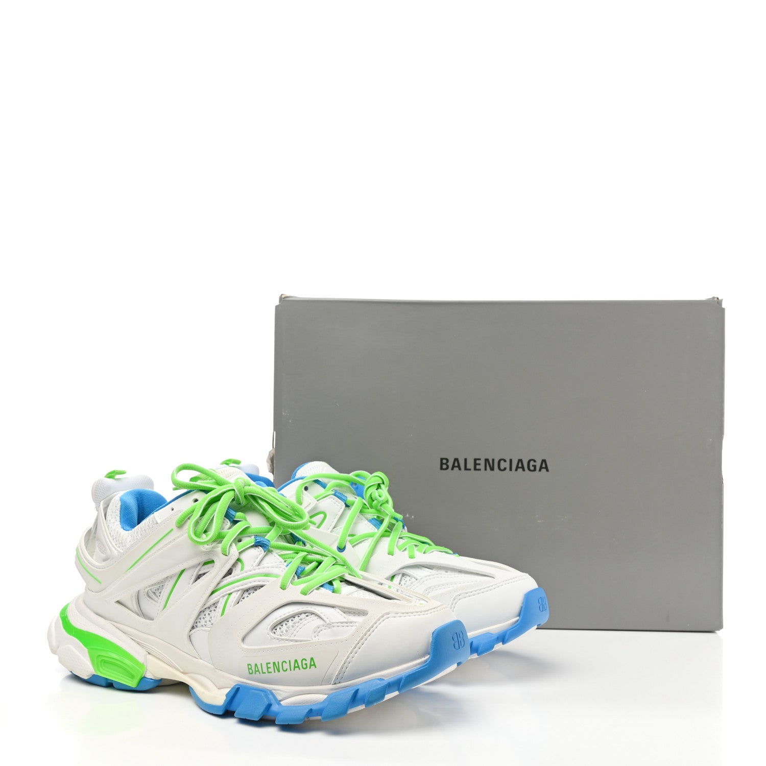 Balenciaga Mesh Nylon Mens Track Sneakers 41 White Green Blue 11 of 11