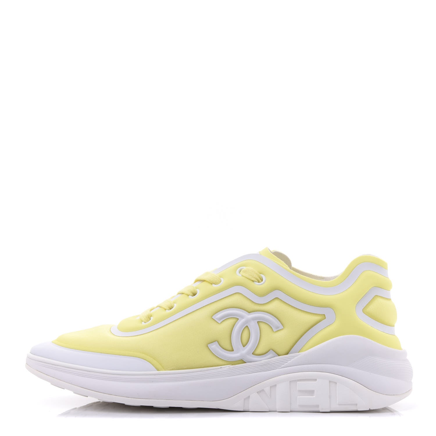 Chanel Calfskin Mesh Lycra Logo Sneakers 41 Yellow 1 of 9