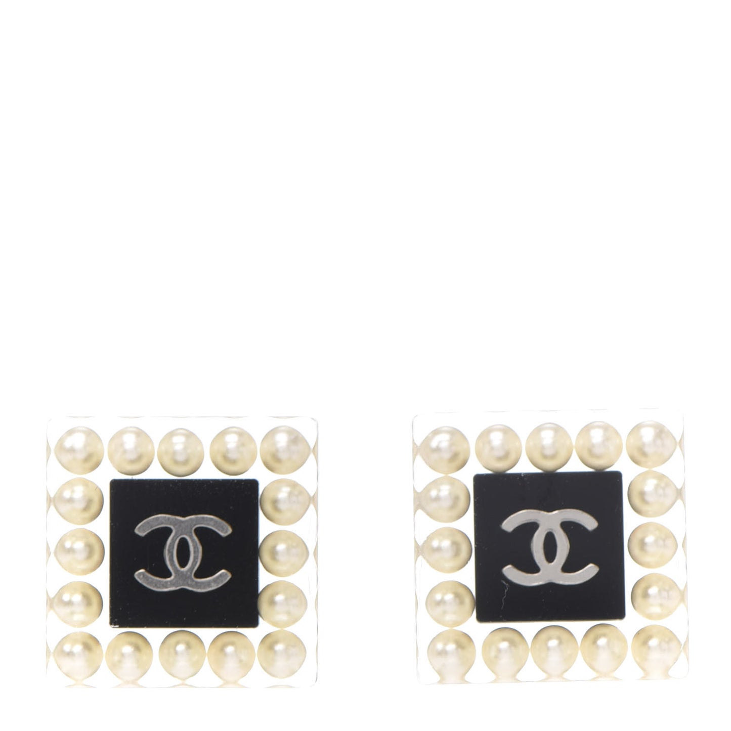 Pearl Resin Square CC Earrings Black Transparent