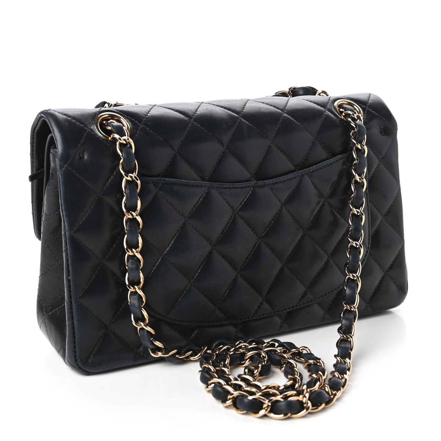 Lambskin Quilted Small Double Flap Navy