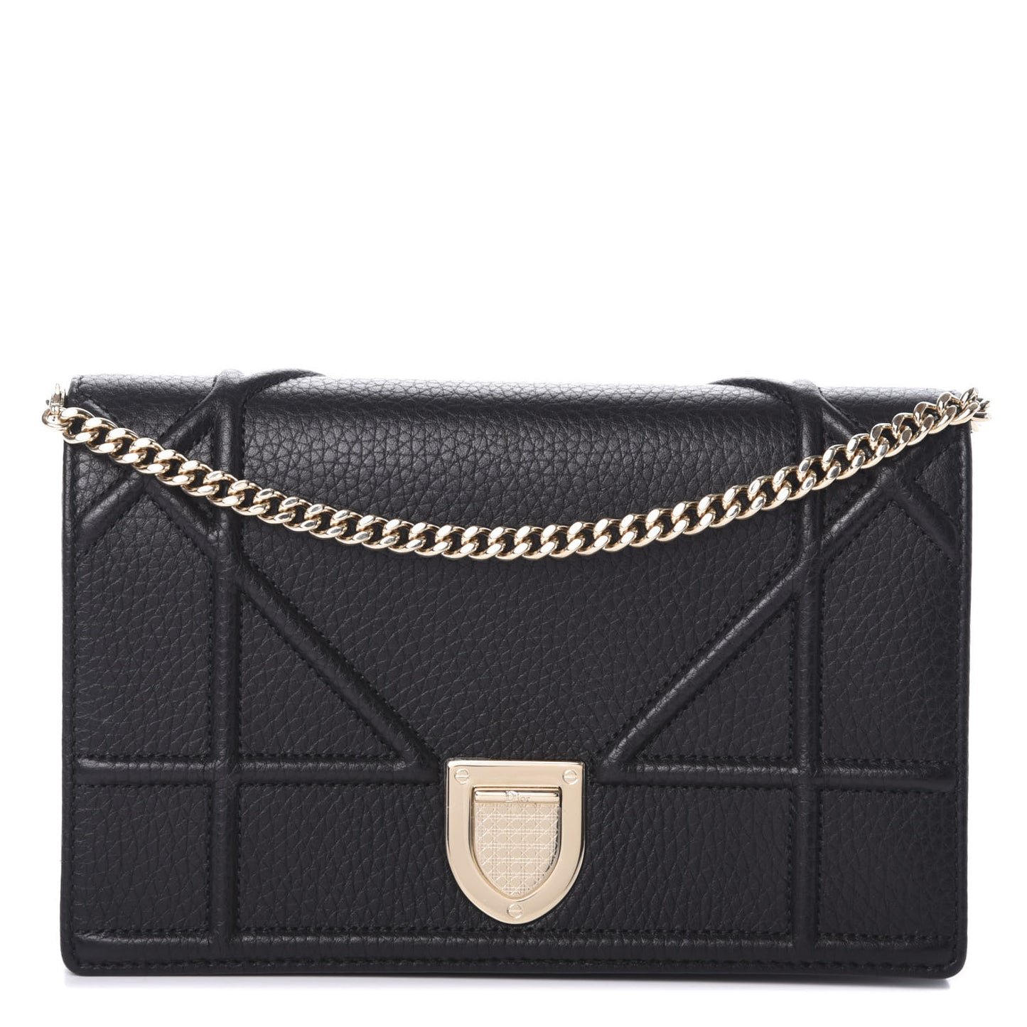 Grained Calfskin Diorama Wallet on Chain Pouch Black