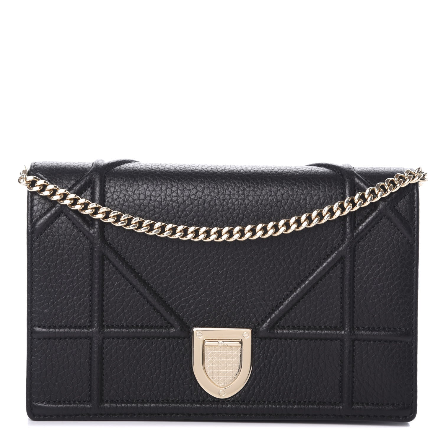 Christian Dior Grained Calfskin Diorama Wallet on Chain Pouch Black 1 of 8