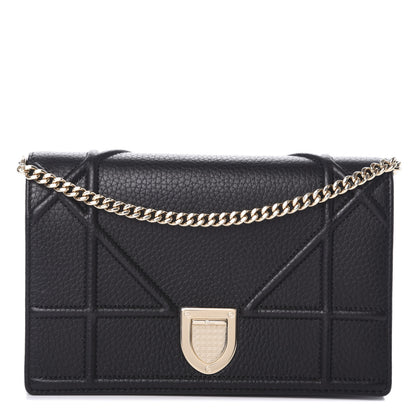 Christian Dior Grained Calfskin Diorama Wallet on Chain Pouch Black 1 of 8