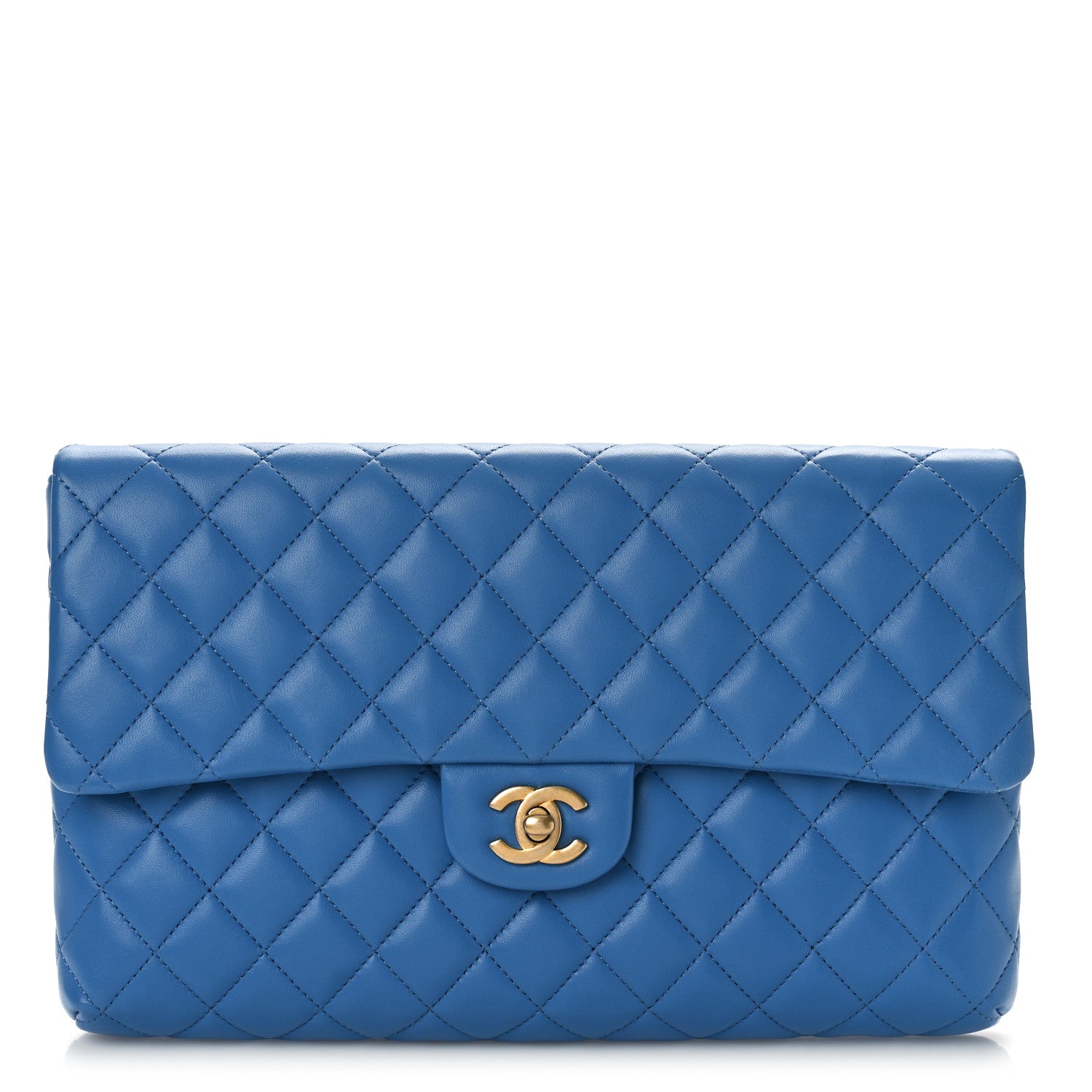 Chanel Lambskin Quilted Clutch Flap Blue 1 of 9