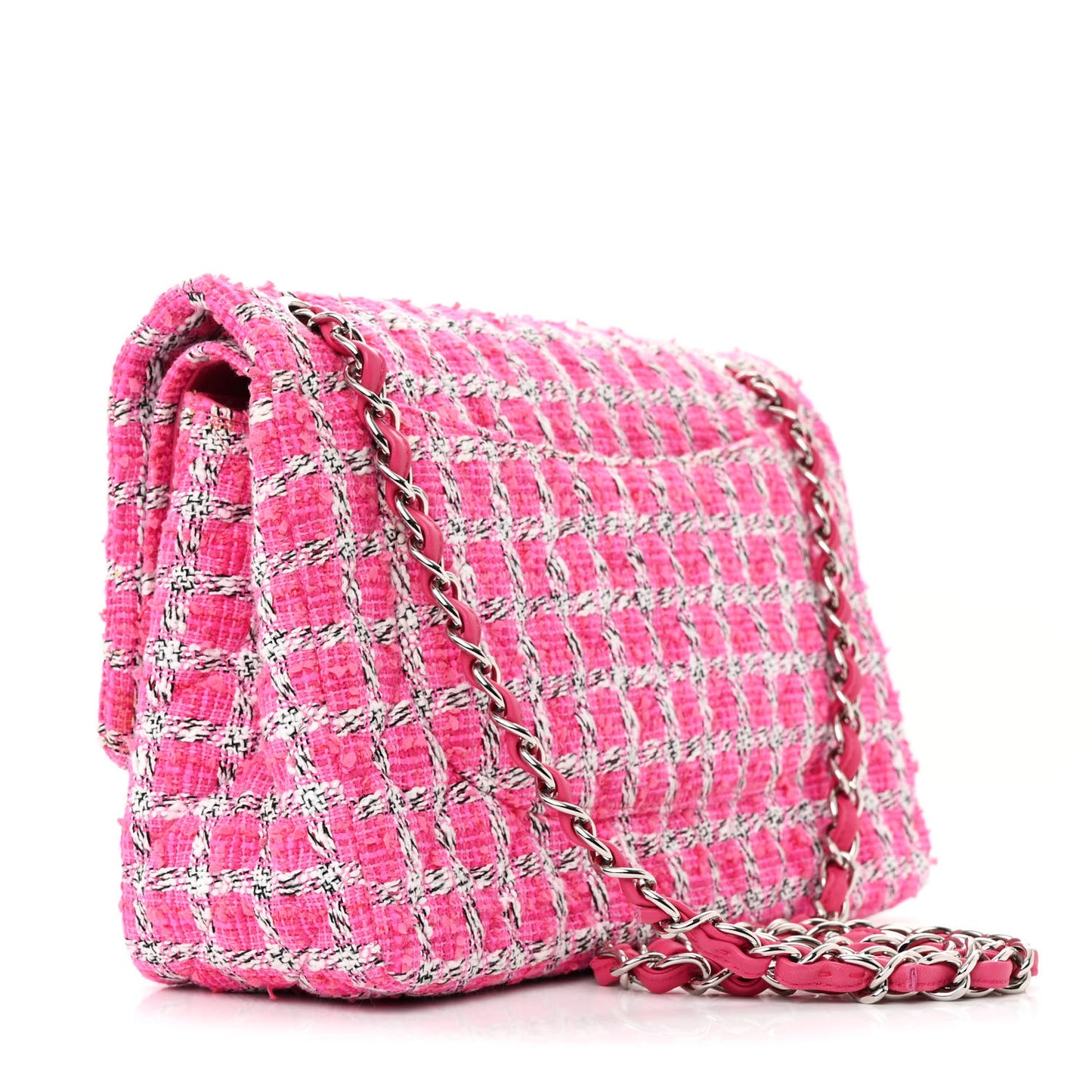 Tweed Quilted Jumbo Double Flap Hot Pink