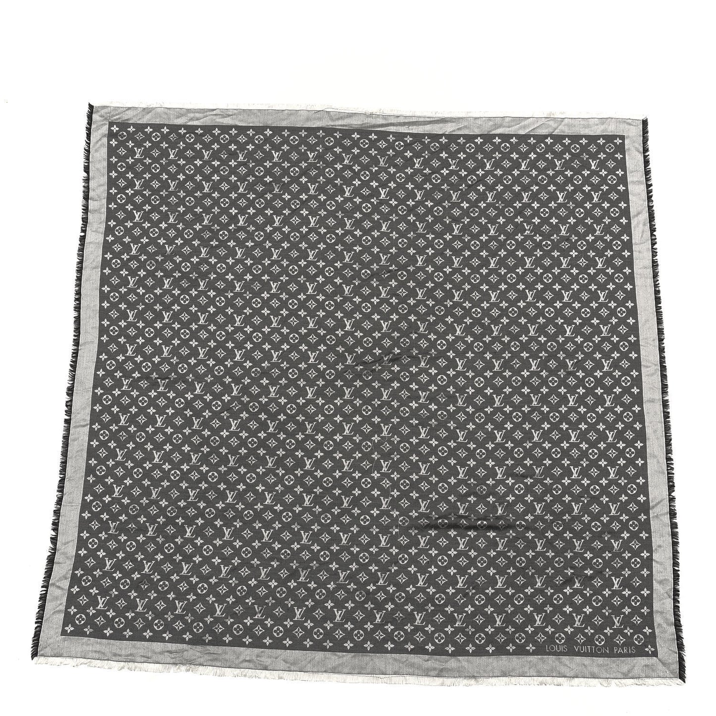 Silk Wool Monogram Denim Shawl Black