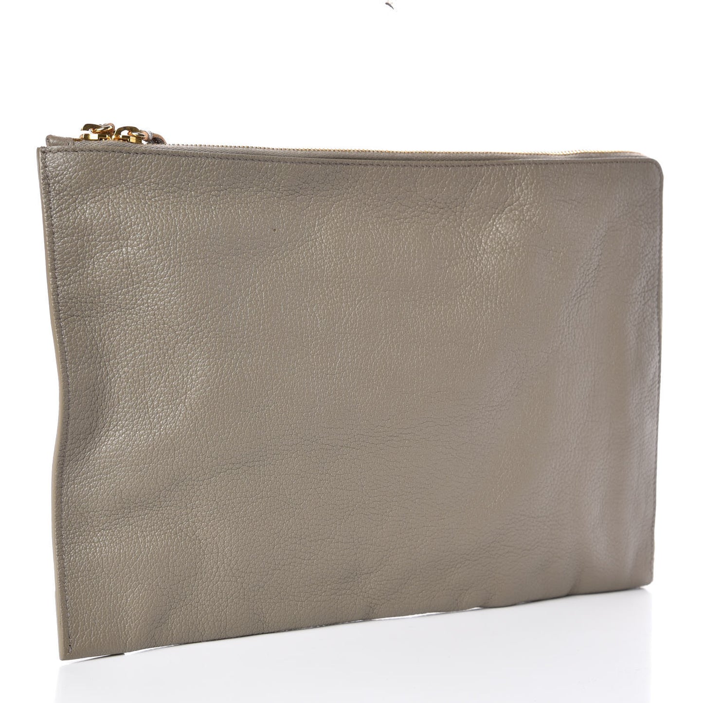 Chevre Gold Metallic Edge Hardware Pouch Gris Taupe