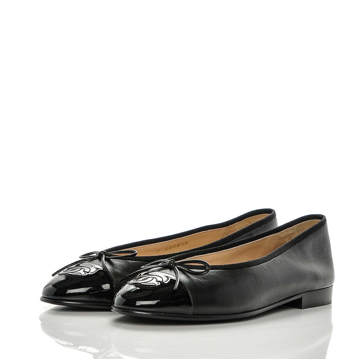 Lambskin Patent Cap Toe Ballerina Flats 37.5 Black