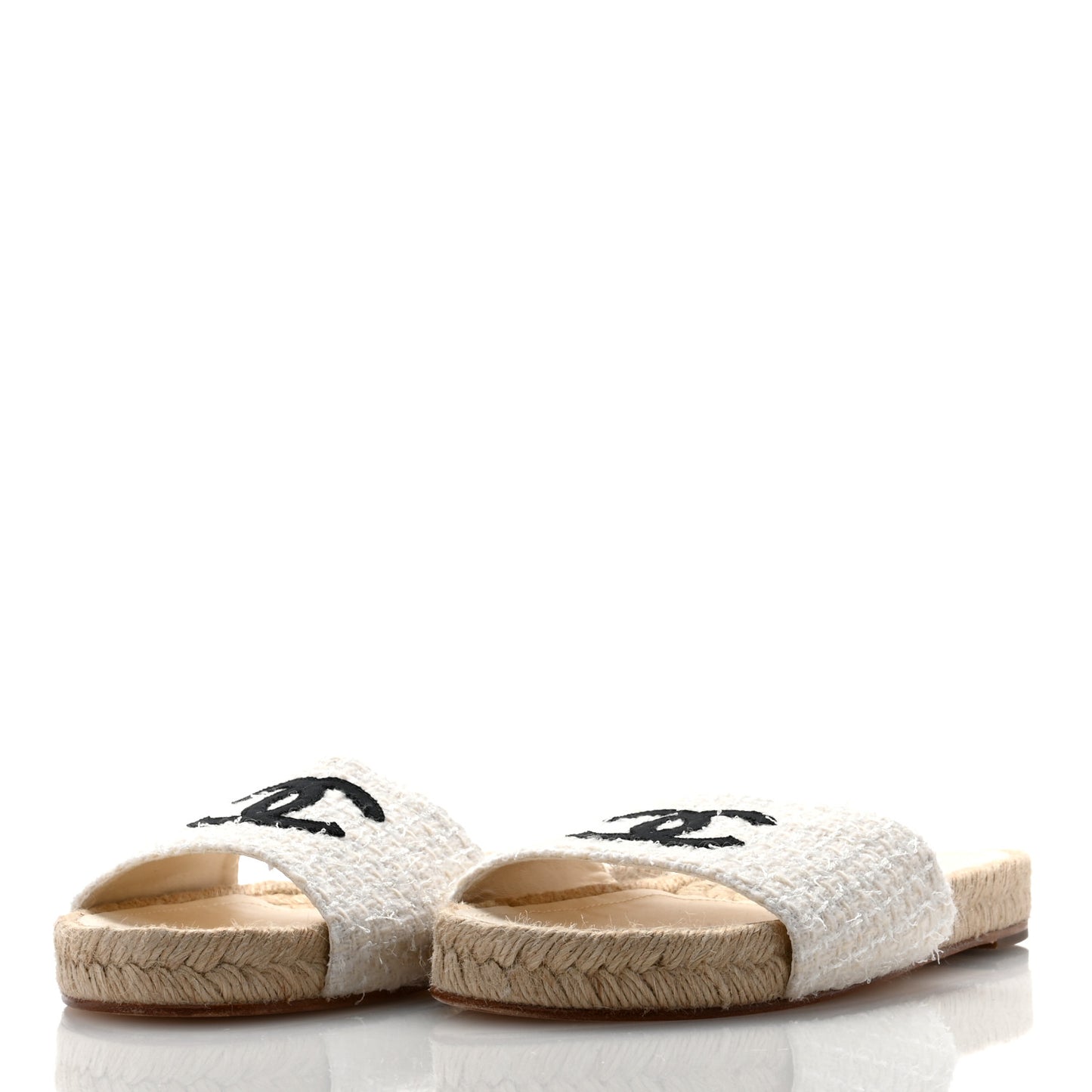 Tweed Grosgrain CC Mule Slide 39 Ivory Black