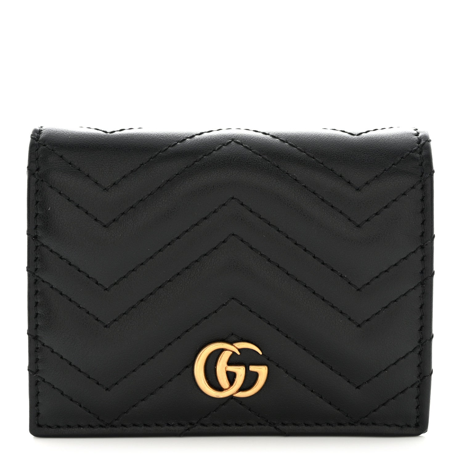 Gucci Calfskin Matelasse GG Marmont Card Case Wallet Black 1 of 10