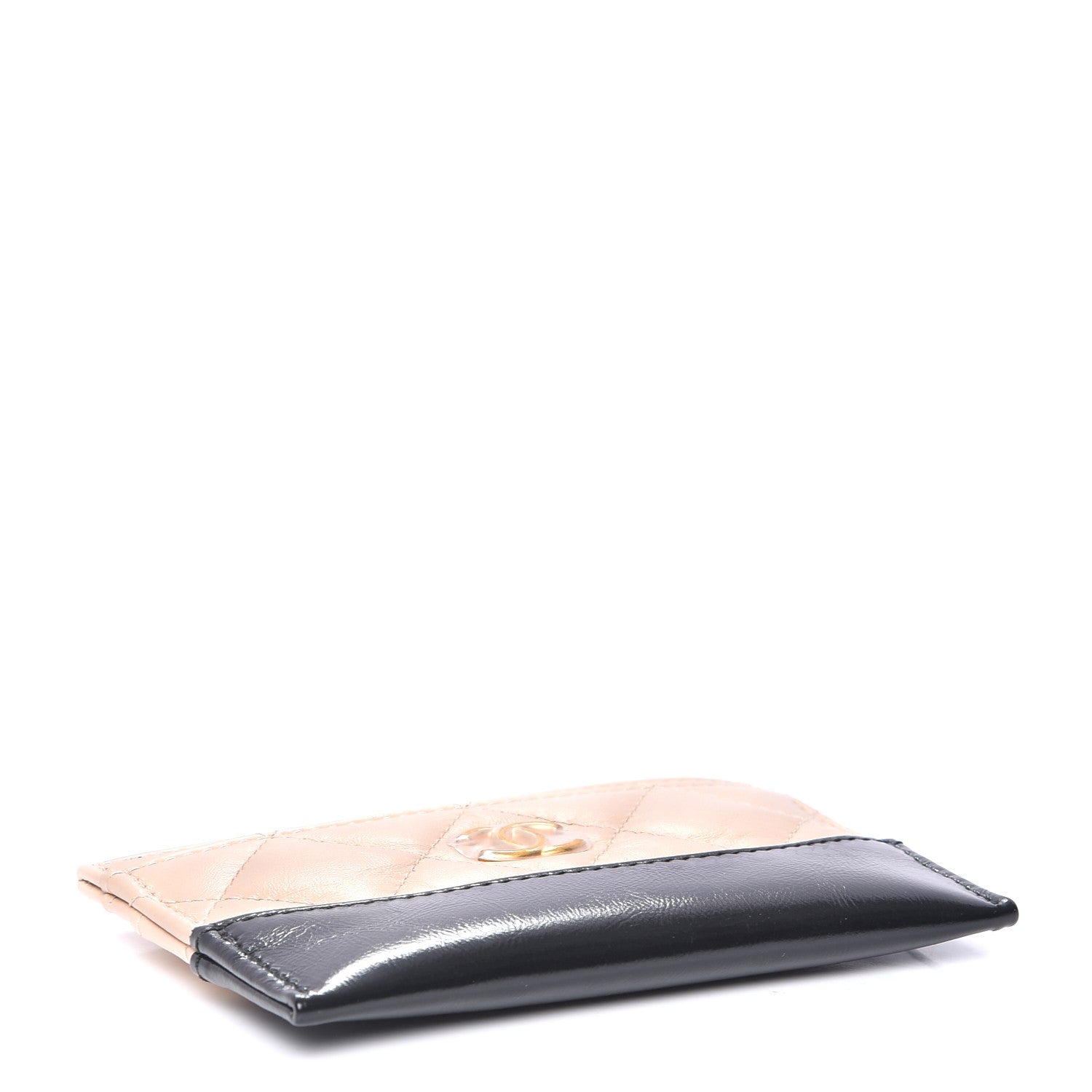 Chanel Aged Calfskin Quilted Gabrielle Card Holder Wallet Beige Black 4 of 9
