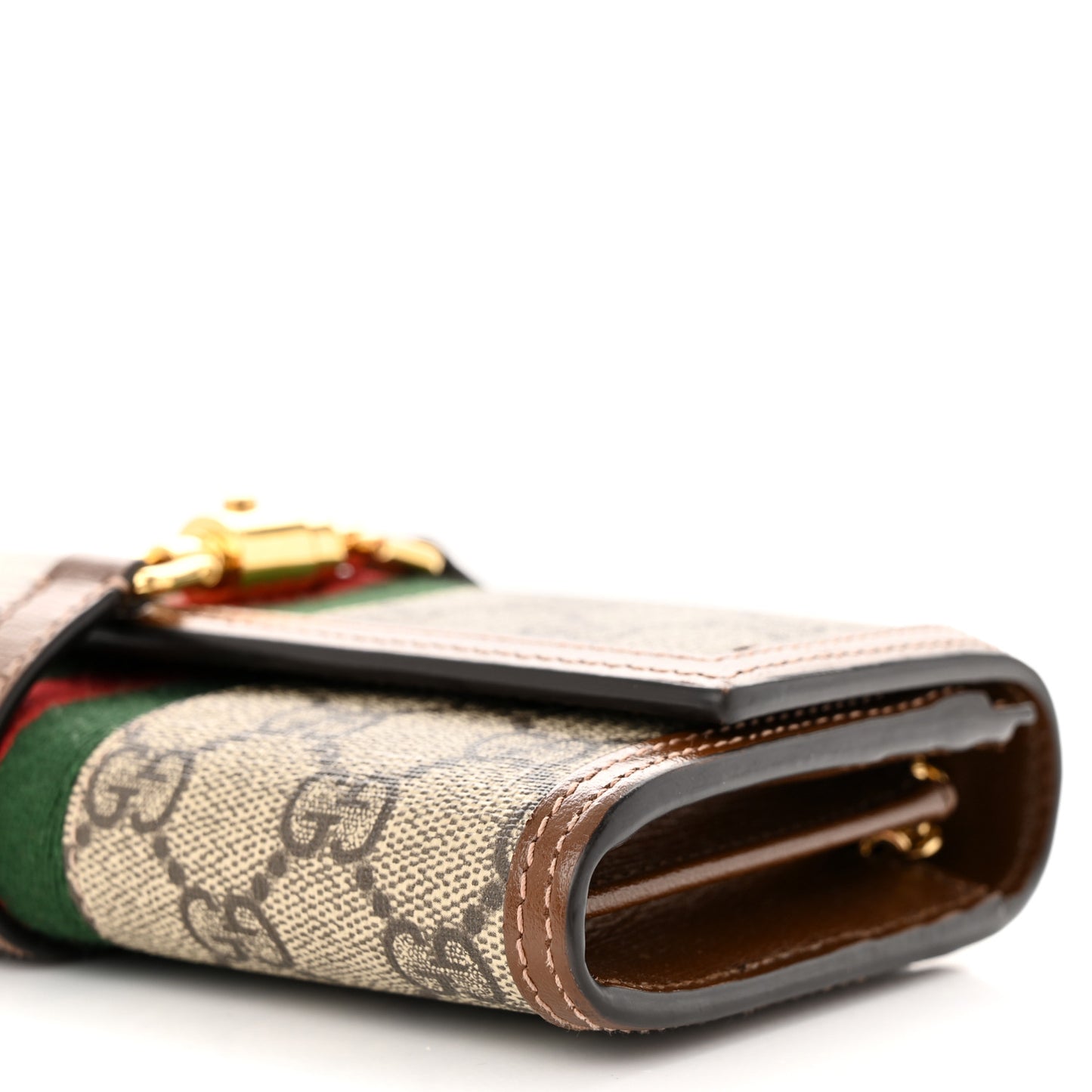 GG Supreme Monogram Azalea Calfskin Web Jackie 1961 Chain Wallet Beige Ebony Brown Sugar