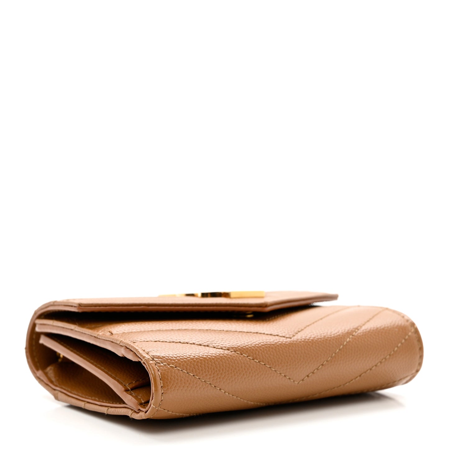 Grain De Poudre Matelasse Chevron Monogram Compact Tri Fold Wallet Natural Dark
