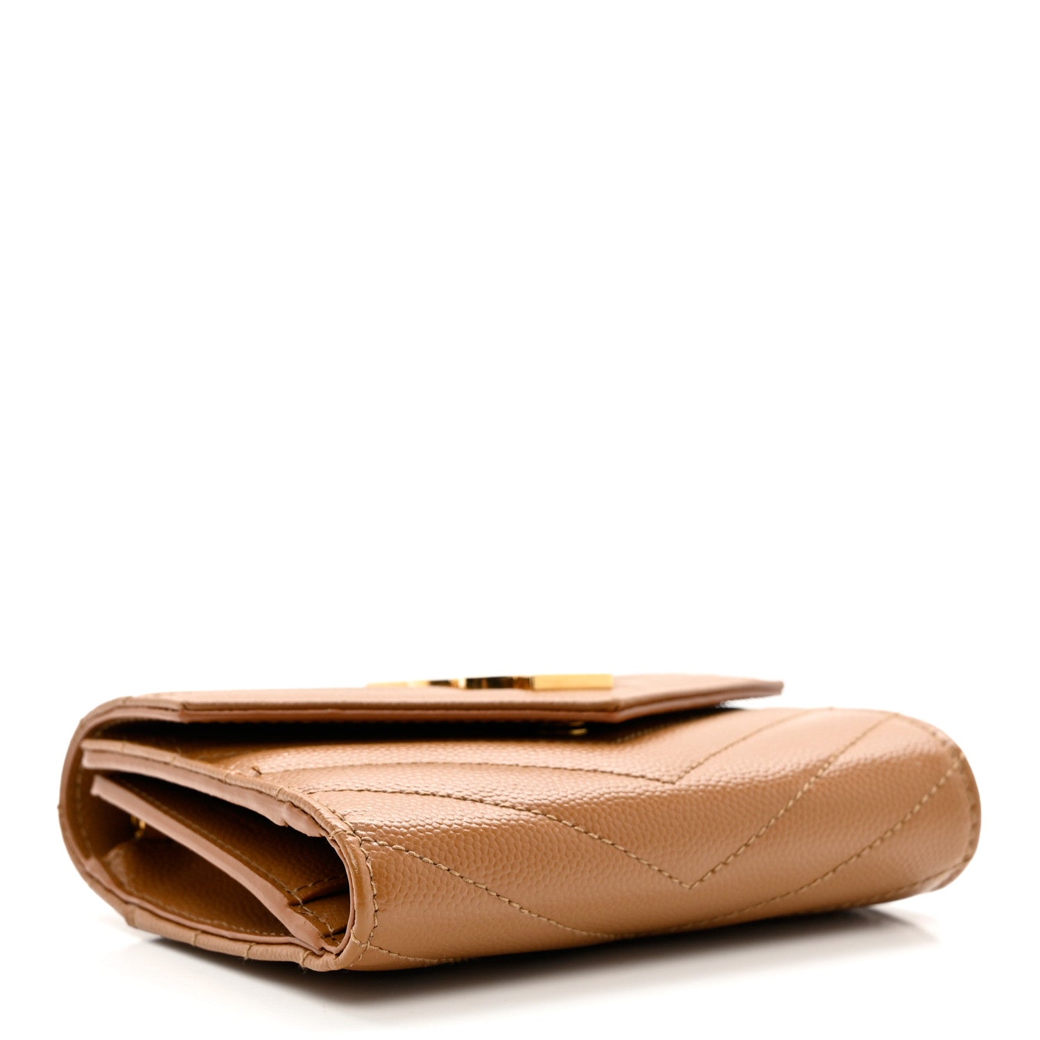 Saint Laurent Grain De Poudre Matelasse Chevron Monogram Compact Tri Fold Wallet Natural Dark 4 of 7