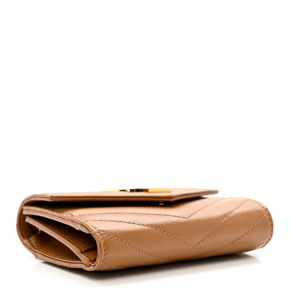 Saint Laurent Grain De Poudre Matelasse Chevron Monogram Compact Tri Fold Wallet Natural Dark 4 of 7
