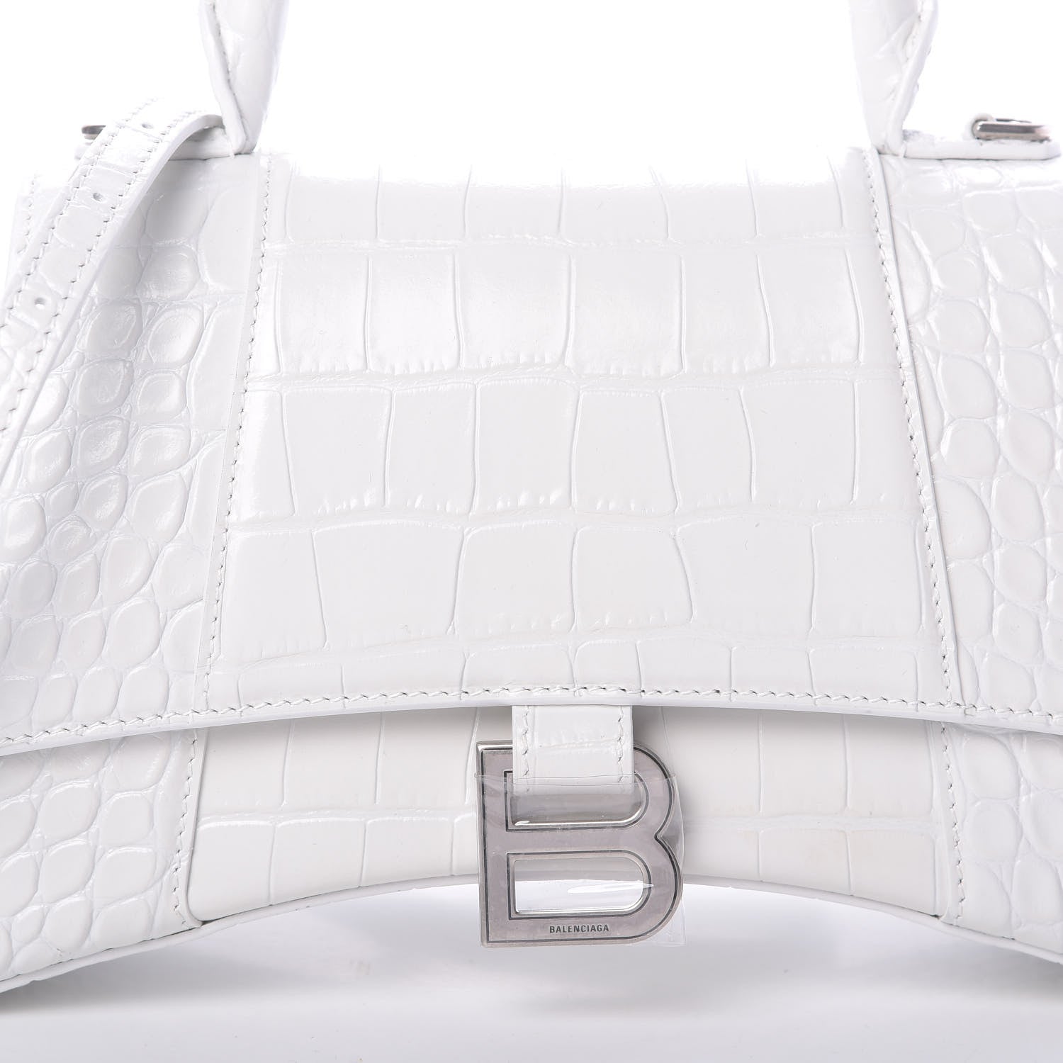 Balenciaga Calfskin Crocodile Embossed Small Hourglass Top Handle Bag White 8 of 13