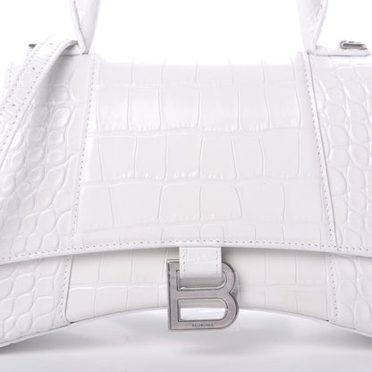 Balenciaga Calfskin Crocodile Embossed Small Hourglass Top Handle Bag White 8 of 13