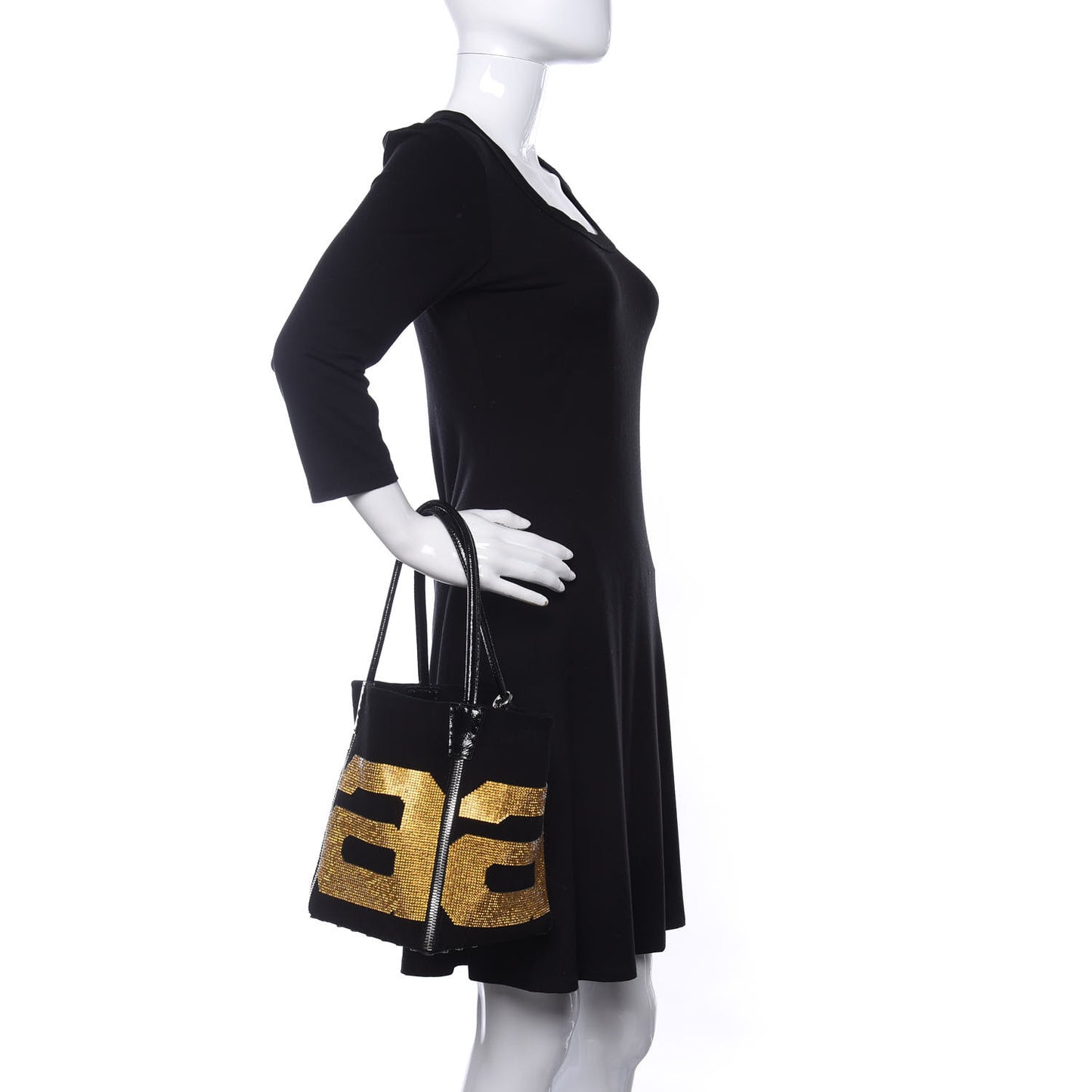 Suede Crystal Embellished Logo Roxy Tote Black