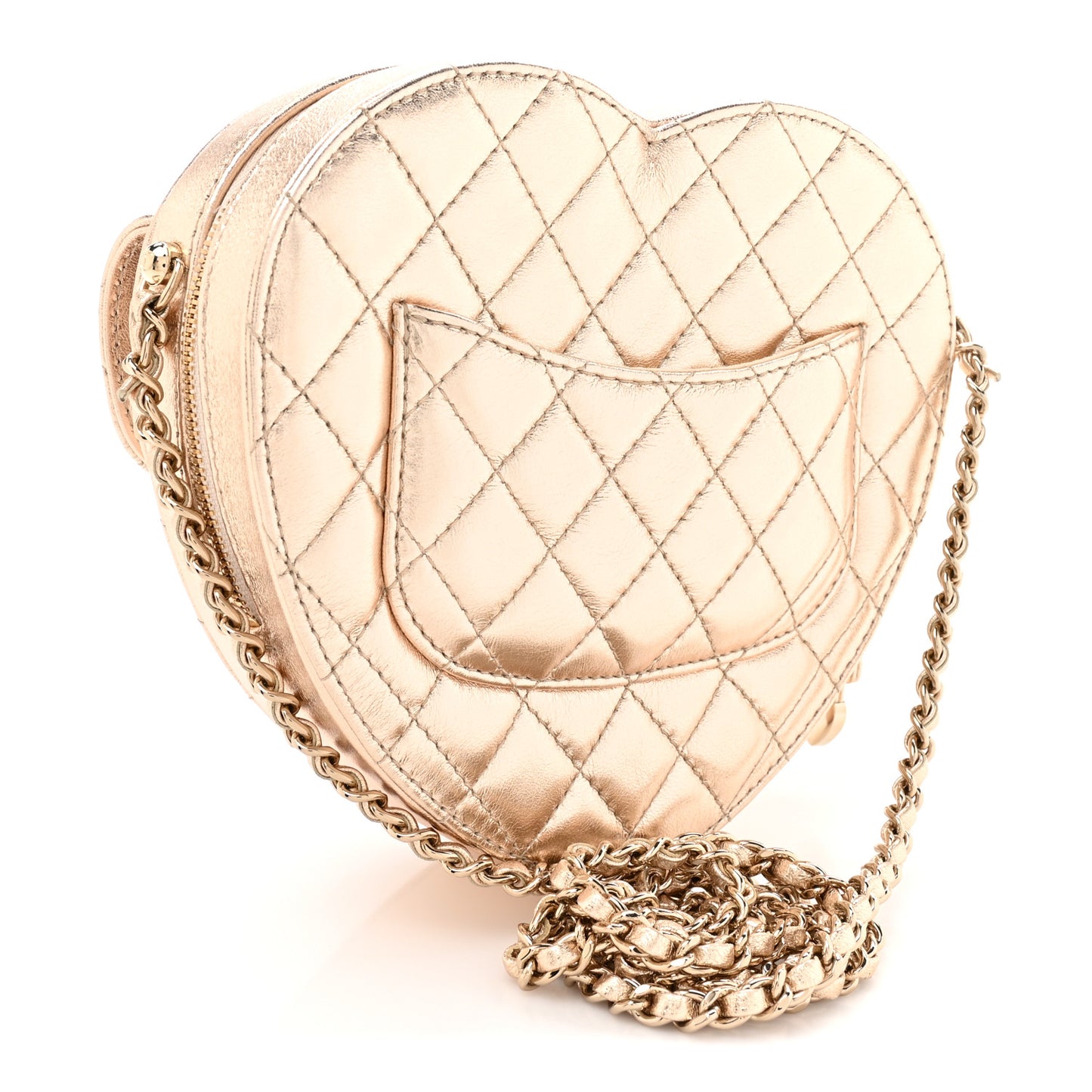 Metallic Lambskin Quilted CC In Love Heart Bag Gold